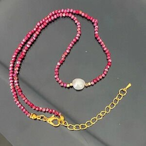 Handmade Iridescent Red Seed Bead Single Real Freshwater Pearl Necklace NEW